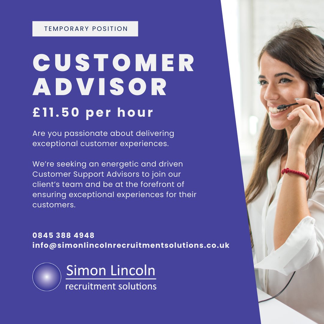 Our client in Bristol is looking for immediate Customer Service support, are you available to start immediatley, then get in touch NOW!!!

#WeDoItBest #BristolJobs #JobsInBristol #Bristol