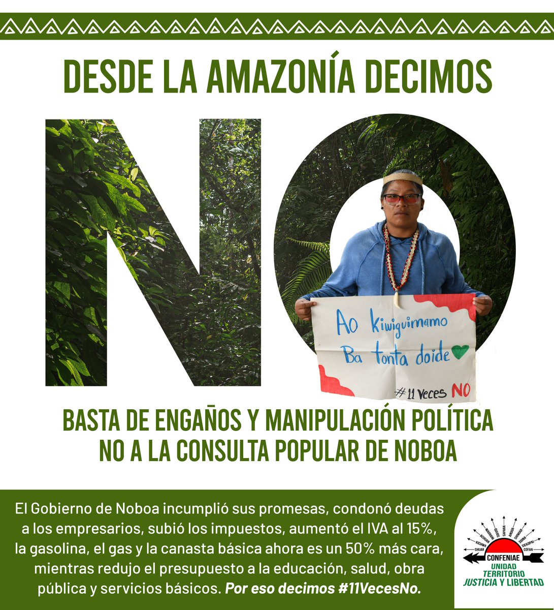 🟢 #11VecesNo | El Gobierno de Noboa incumplió sus promesas, condonó deudas a los empresarios, subió los impuesto, aumentó el IVA al 15%, la gasolina, el gas y la canasta básica ahora es un 50% más cara, mientras redujo el presupuesto a la educación, salud y servicios básicos.