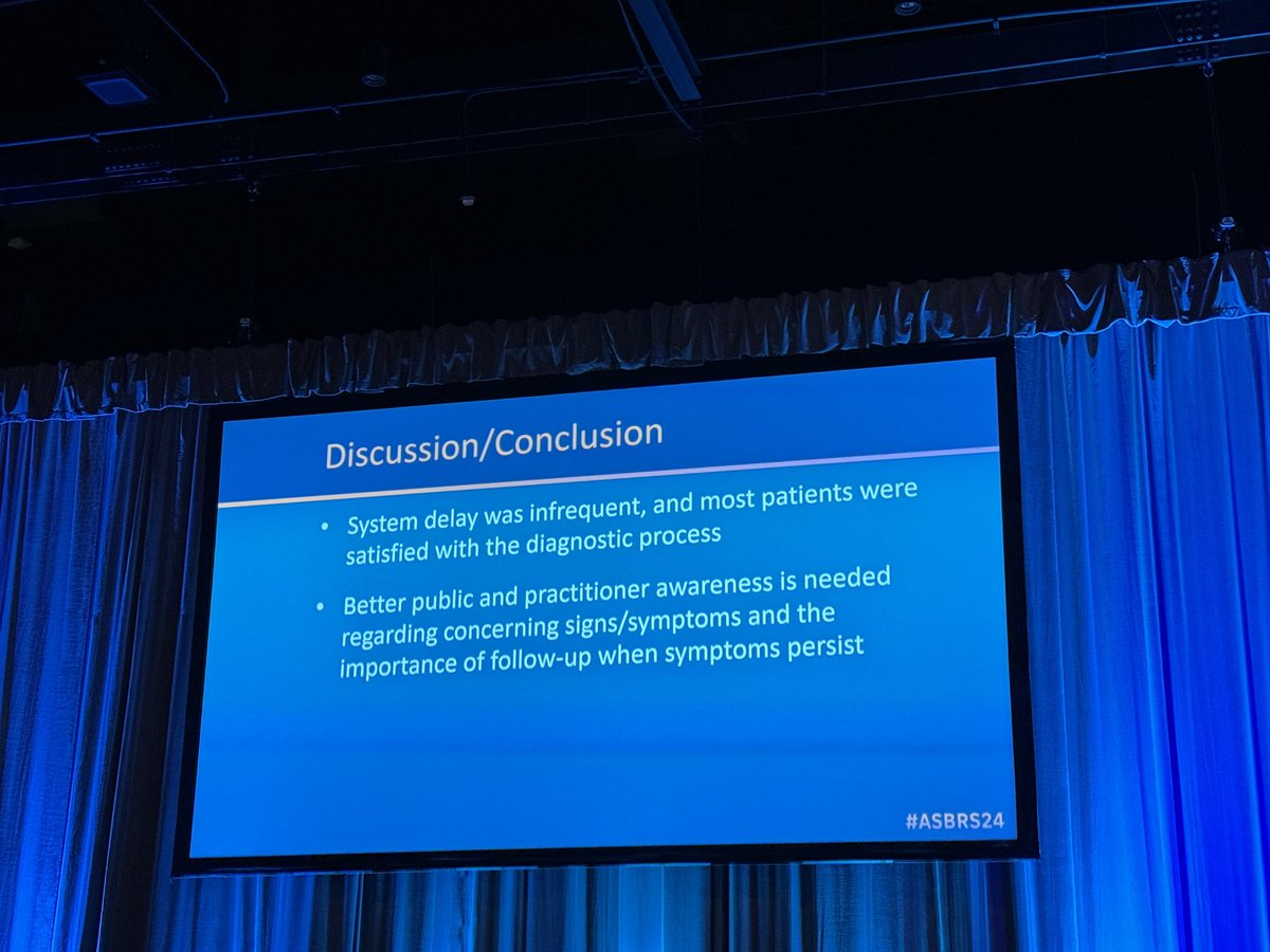 Interesting presentation by <a href="/katfleshner/">Katherine Fleshner</a> on diagnostic delays in young pts - primarily patient delays vs system delays highlighting the need for provider &amp; pt education on recognizing signs and symptoms which may be different in this population #ASBrS24 <a href="/ASBrS/">ASBrS</a>