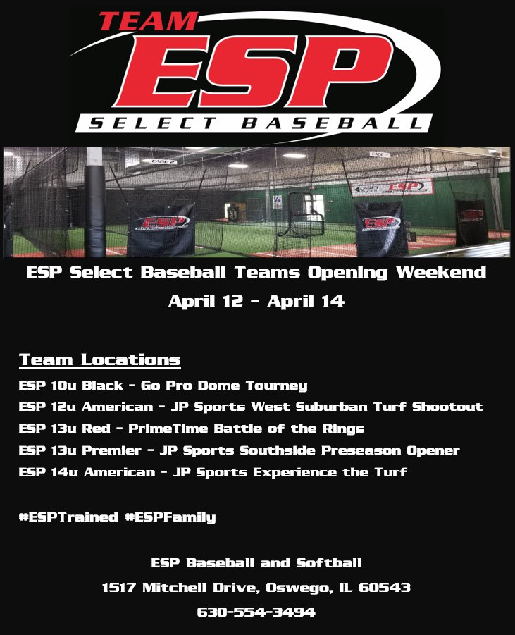 Great start 2 the spring season by ESP teams so far but we are heading into an exciting 1st tournament weekend! Let’s see all that hard work and development start paying off. Thanks @coachdudzienski for the graphic! #LetsRoll #OpeningWeekend #ESPTrained