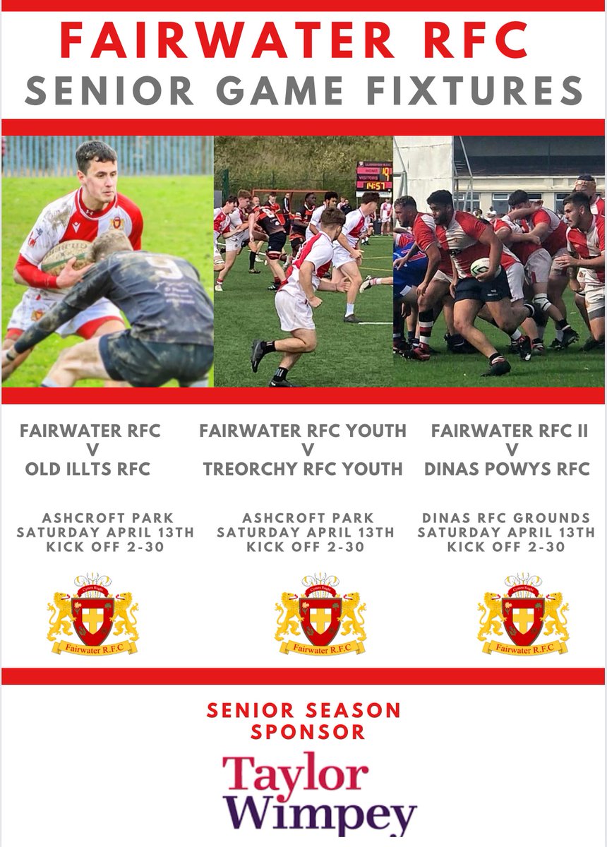 Big club Fixtures weekend, Home - Seniors v @OIRFC1928 - Youth @TreorchyRFCu18s and Big thanks to @DinasPowysRFC for hosting our Seniors II. We look forward to the pitch side support 🔴⚪️ @AllWalesSport