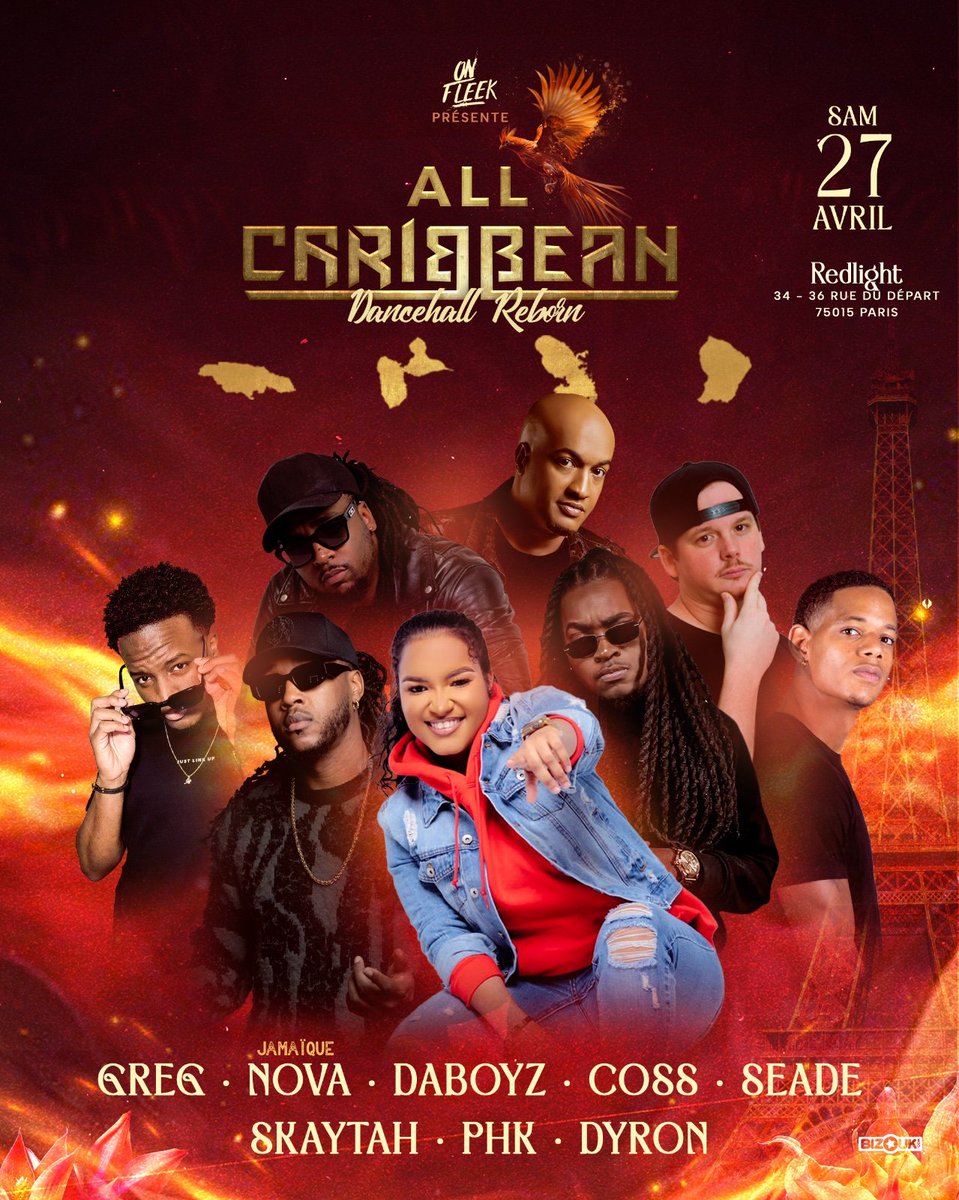 L'équipe de choc qui va écraser la maison !

🔥GREG - SKAYTAH - SEADE - DABOYZ
🔥COSS - DYRON
🔥PHK
🔥NOVA (Jamaïque)

AMBIANCE 100% CARIBÉENNE 
60% DANCEHALL 
✨✨

Réservation table par SMS
0667 21 22 65 

Pass et Pack sur Bizouk 
my.bizouk.com/all-caribbean-…