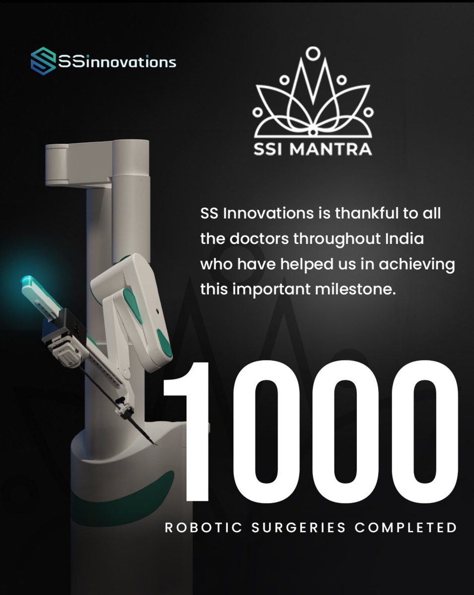 We are thrilled to announce that our SSi Mantra Surgical Robotic System has successfully completed 1,000 surgeries! This milestone is a testament to our vision of providing Gold Standard Healthcare to all, regardless of their socioeconomic status.  Made in India for the World 🇮🇳