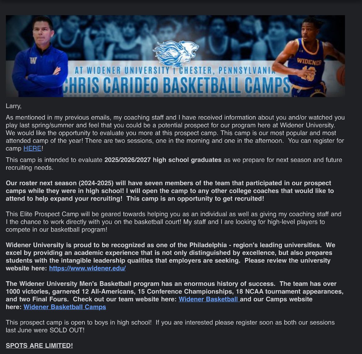 Larry Nesci (@larrynesci) on Twitter photo Thank you Coach Carideo & <a href="/WidenerUniv/">Widener University</a> for the invitation to their prospect camp in June! Thank you Coach Carideo & <a href="/WidenerUniv/">Widener University</a> for the invitation to their prospect camp in June!