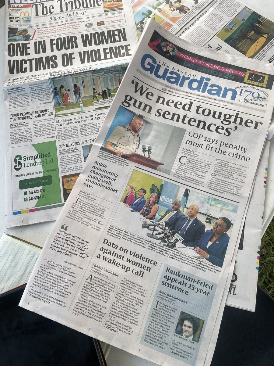 #MorningBlend on @guardianradio96. “In The News”- COP says tougher gun sentences needed; police investigate Wednesday night murder; small Japanese hatchbacks being targeted: frequently used in robberies; Andros fire under control; SAC takes early lead at track & field nationals