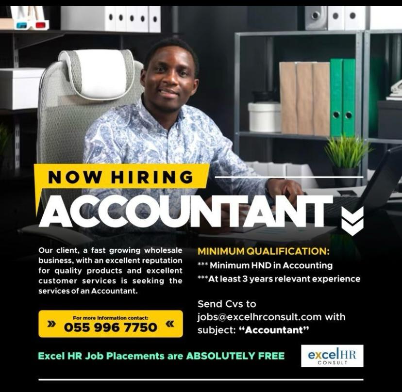 Accountant Send Cvs to jobs@excelhrconsult.com with subject: 'Accountant'