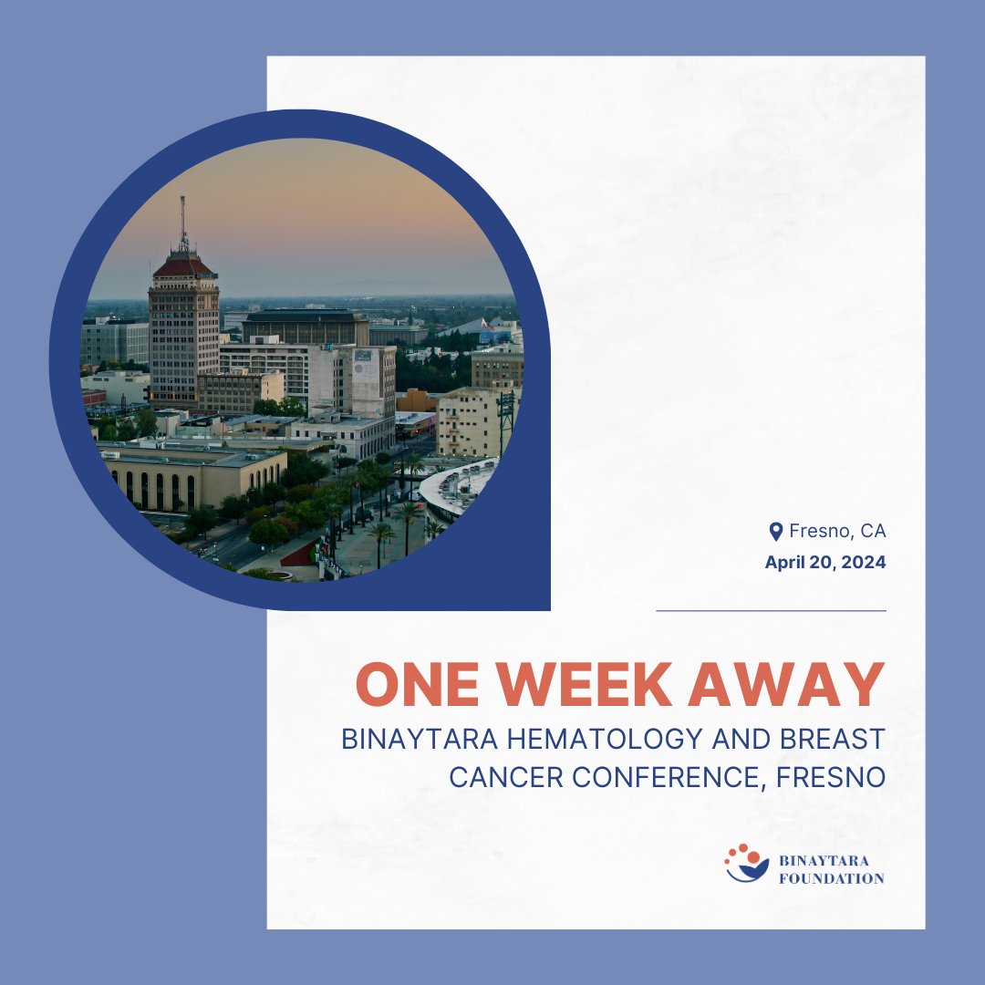 Join us in ONE MONTH for Binaytara Hematology and Breast Cancer Conference, Fresno - register today! 🗓️ April 20, 2024 📍 DoubleTree by Hilton Hotel Fresno Convention Center REGISTER HERE🌐 education.binayfoundation.org/content/binayt… #CME #oncology #hematology #cancercare #register #cancer