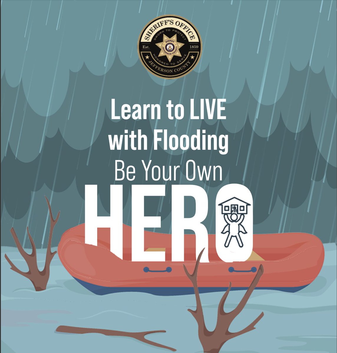 Hey #Jeffco Did you know that living near streams or creeks is not the only way to be at risk of flooding? In Colorado, flood season runs from May to October, including snowmelt and thunderstorm flooding. 
Stay safe and be prepared! #BeYourOwnHero
Guide: jeffcosheriff.co/FloodsResource