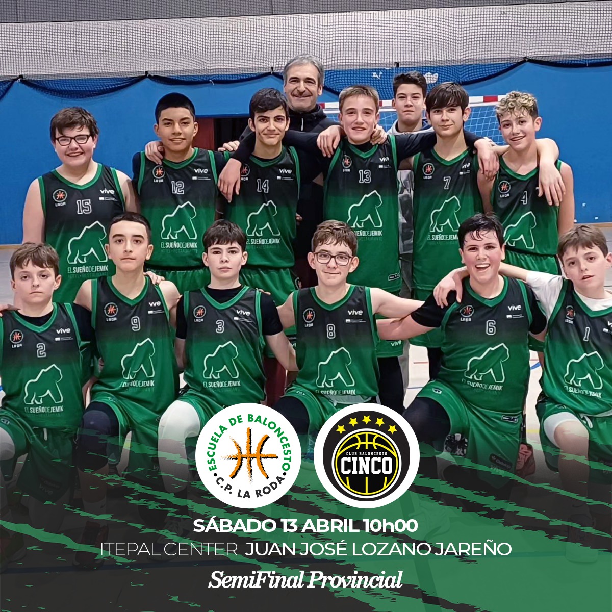 🚨 El  infantil Hotel Sueño de Jemik CP La Roda, a por un puesto en la final provincial.

❎ Semifinal provincial escolar contra Club Cinco Albacete en casa. Mucha suerte, chicos 🍀💪

⏰ 10.00

📌 Itepal Center Juan José Lozano Jareño. 

<a href="/HotelJemik/">El Sueño de Jemik</a>