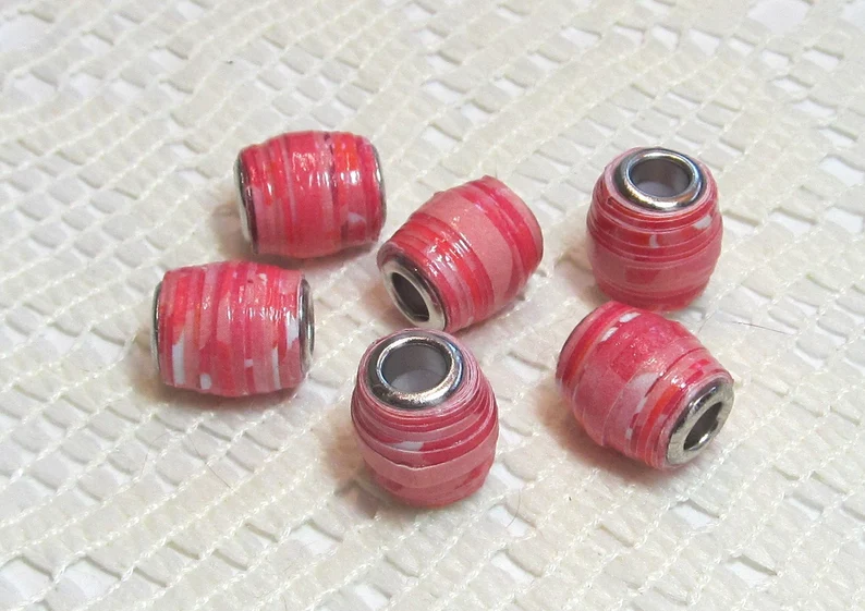 Paper Beads, European Style, Loose Handmade, Jewelry Making Supplies, Red Pink Floral etsy.me/4cUkBPW via @Etsy #europeanstylepaperbeads #handmadebeads #jewelrymakingbeads #paperbeads