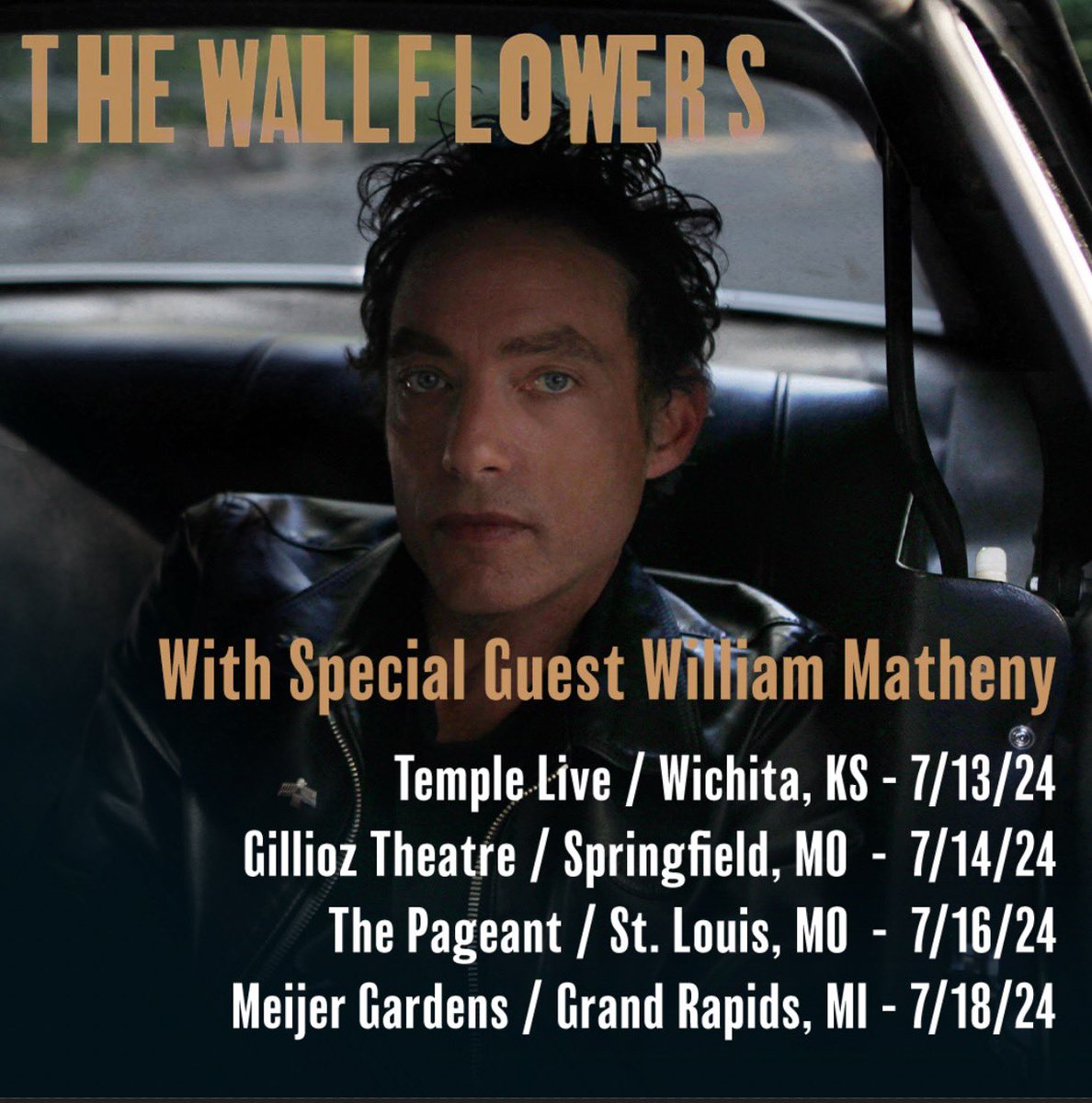 Excited to share that I’ll be opening a few more shows for @TheWallflowers in July. See you there if you’re gonna be there.

7/13 - @TempleLiveWich 
7/14 - @gillioztheatre 
7/16 - @ThePageantSTL 
7/18 - @MeijerGardens 

Tickets on sale at WilliamMatheny.com/tour
