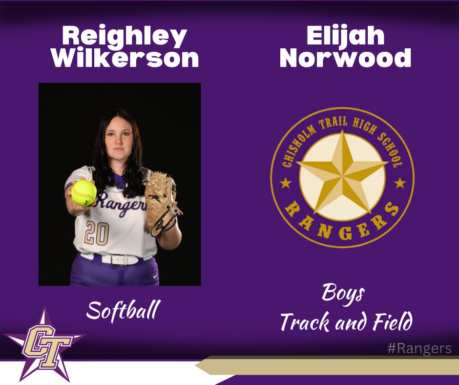 Congratulations to Chisholm Trail Softball's Reighley Wilkerson and Boys Track and Field's Elijah Norwood on being named Athlete of the Week for Chisholm Trail! #EMSproud #AOW chisholmtrailathletics.com/AOW