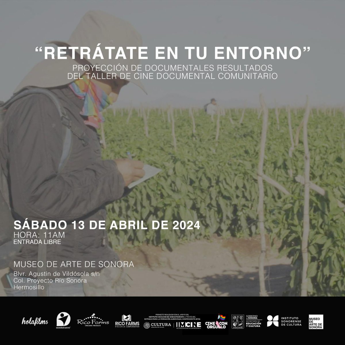 #MUSAS te invita a la proyección de dos cortometrajes documentales, resultados finales del taller de cine documental comunitario “Retrátate en tu entorno”. Fue dirigido principalmente a personas LGBT+🏳️‍🌈🏳️‍⚧️, indígenas y mujeres que laboran en el campo agrícola San Luis (Costa HMO)