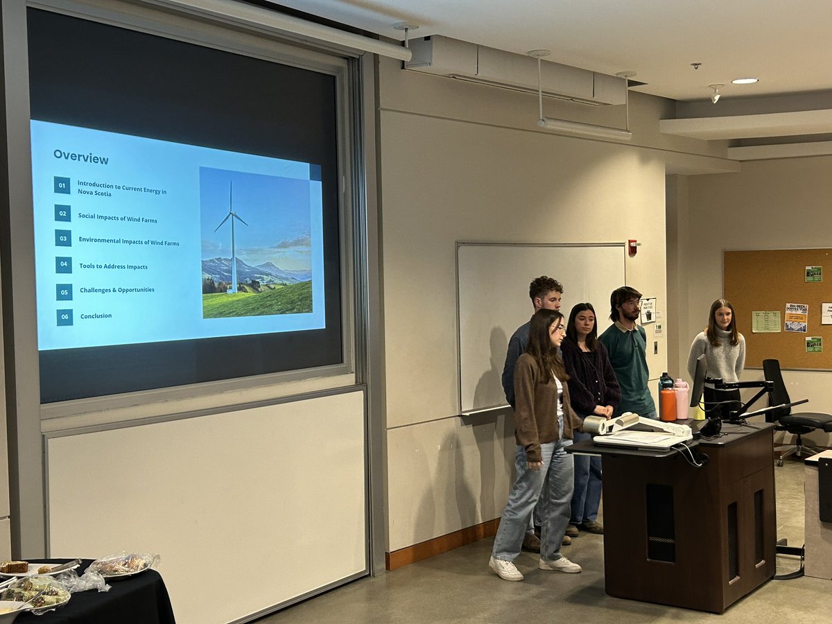 Case Group E comprising of Joseph Fiander Maxwell Kerr Catriona Roche Miriam Watts Willow Weiler speaking about #WindFarms in #NovaScotia. @DalhousieU @DalScience @SRES_Dal