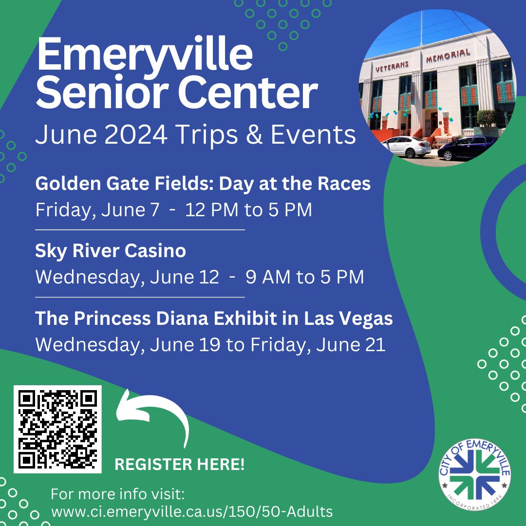 Check out our Emeryville Senior Center's exciting trips and events for June! Secure your spot by registering at secure.rec1.com/CA/emeryville-…