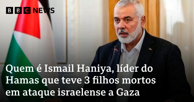 Haniya anunciou na quarta (10/04) que três dos seus filhos e dois netos foram mortos em ataque de Israel em Gaza O Exército israelense afirma que eles eram “militares do Hamas” e confirmou que as mortes, dizendo que eles foram “eliminados”: bbc.in/3TUiDq7