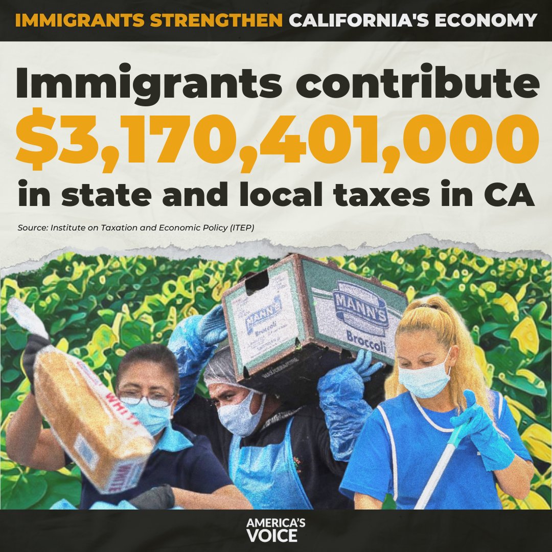 🗣️ #TaxDay reminder: Immigrants contribute billions to our economy through taxes every year. In California, they contribute billions annually in state and local taxes, enriching our economy and strengthening our nation. 📈💵 @AmericasVoice