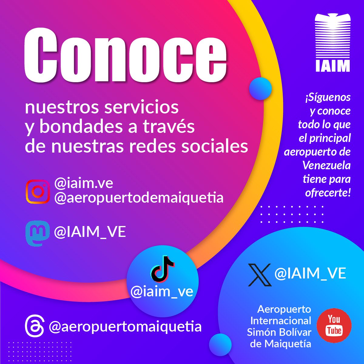 ¿Quieres conocer más de los servicios y bondades con las que cuenta el Aeropuerto Internacional de Maiquetía? ¡Síguenos en nuestras redes sociales y descubre que es lo que tenemos para ofrecerte!🛫