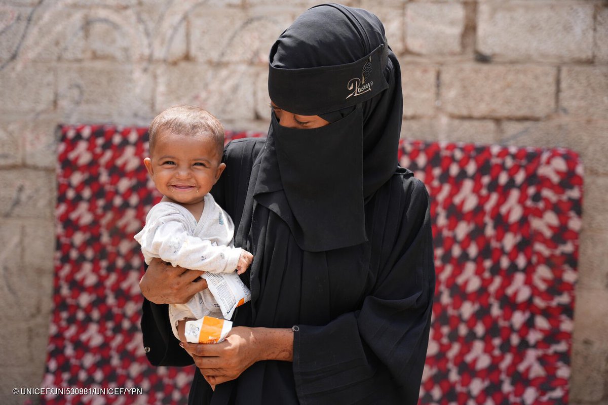 Today, Sanad of #Lahj Yemen is in better health and his parents look forward to a wonderful future for him 🌟 Sanad almost lost his life due to severe acute #malnutrition last year. In #Yemen, there are 593K children in need of treatment for this disease #ForEveryChild