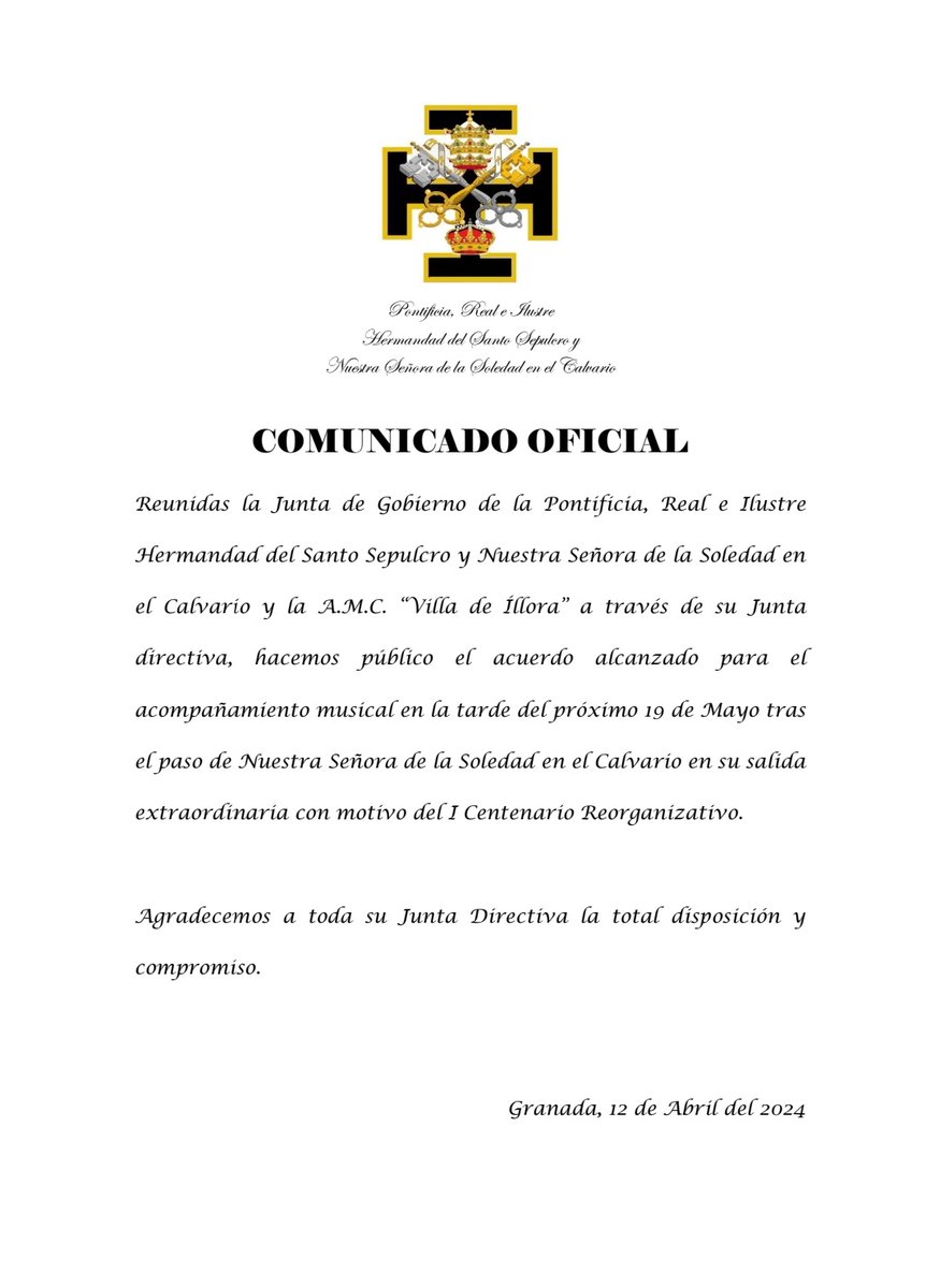 SantoSepulcroGR's tweet photo. 🖤❤️ COMUNICADO OFICIAL❤️🖤 https://t.co/UWw43K48tw