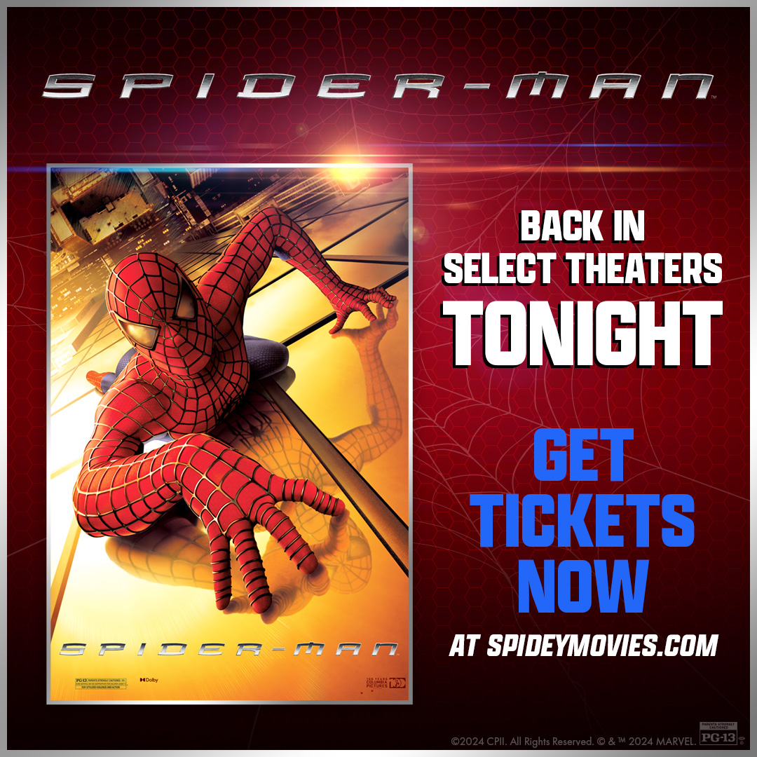 The one that started it all. Don’t miss #SpiderMan BACK in select theaters beginning tonight for a limited time. Get tickets: spideymovies.com