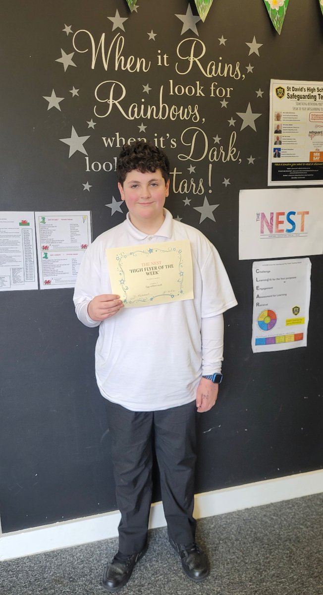 NEST HIGH FLYER of the Week has been awarded to Jacob Jones. Jacob has shown a very positive attitude and has been motivated this week in all of his lessons. Well done Jacob!