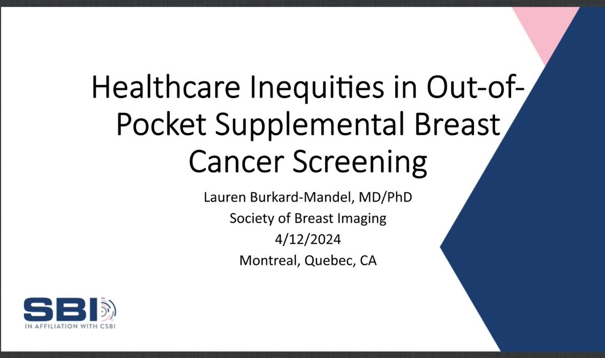 Excellent presentation at #SBI2024 by our superstar @UHRadiology senior resident, Dr. Lauren Burkard-Mandel on disparities in self-pay supplemental screening breast MRI. @BreastImaging @CanadaSBI @DonnaPlecha