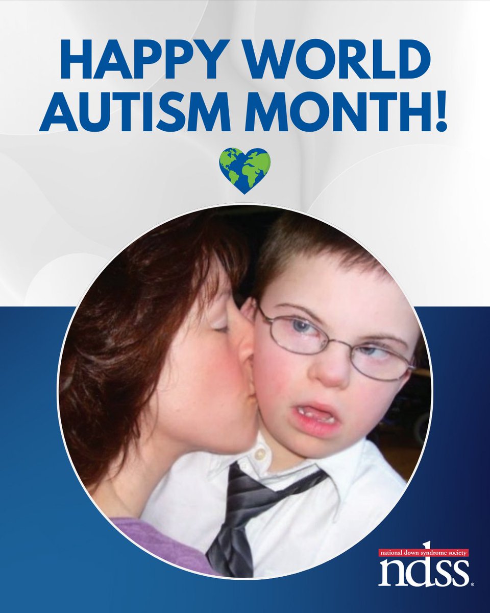 Happy #WorldAutismMonth! Did you know that we have a webpage full of information and resources on the dual diagnosis of Down syndrome and autism? If this sounds like something that would be helpful for you or your family, check it out at ndss.org/resources/dual…. 💙🩵💛