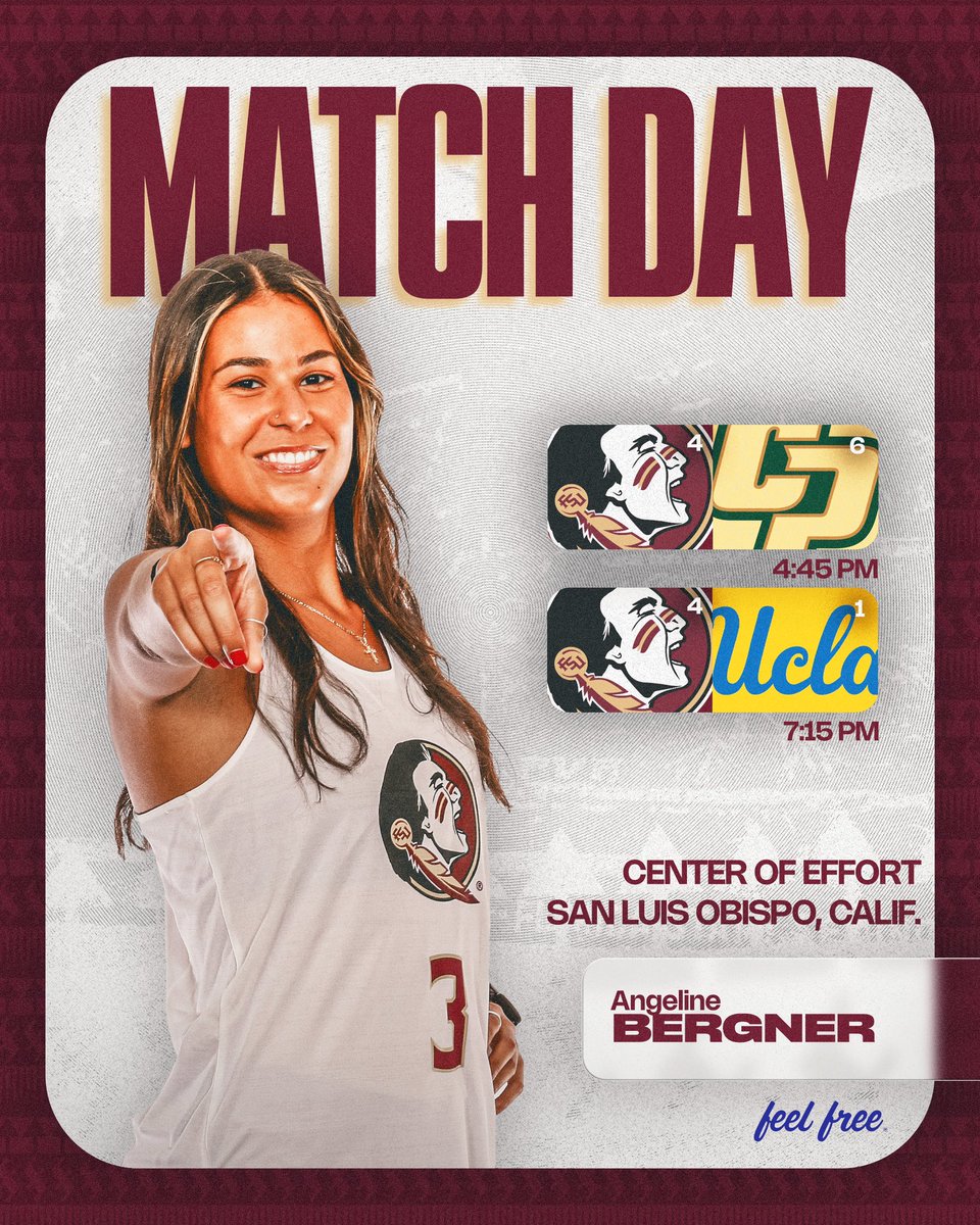 Day 1 in SLO 🍢 🆚 No. 6 Cal Poly ⏰ 4:45 PM EST 📍 San Luis Obispo, California 🆚 No. 1 UCLA ⏰ 7:15 PM EST 📍 San Luis Obispo, California #ItsBiggerThanYou | #GoNoles