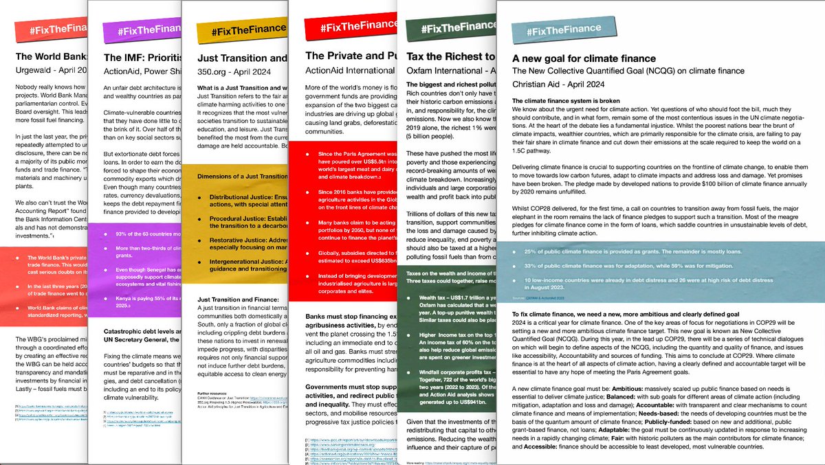 What links IMF, World Bank, debt, tax, COP29 & banks like Barclays with the climate crisis? We need to #FixTheFinance. Check out this short series of 1-page explainers by @ActionAid @350 @PowerShftAfrica @christianaid @Oxfam @RecourseTeam @urgewald actionaid.org/publications/2…