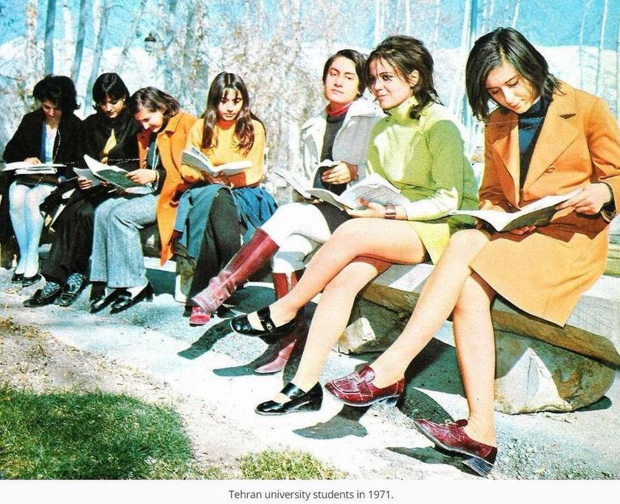 1971 Iran students before mullahs came to power and enforced Sharia.