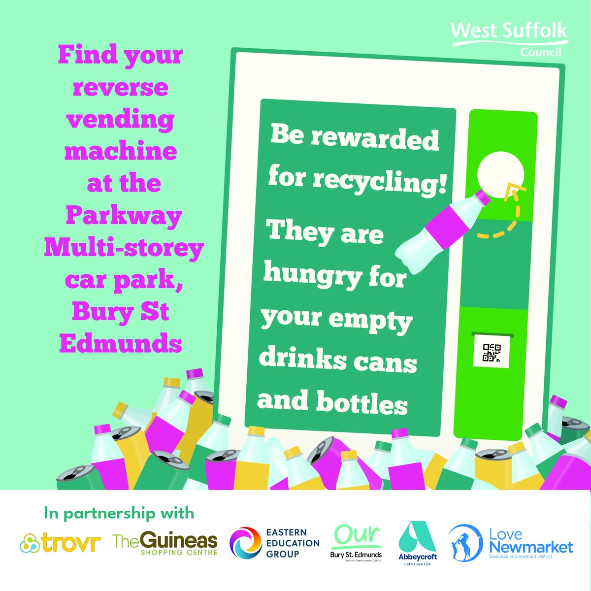 If you're out & about this weekend and keeping hydrated from drinks in single use plastic bottles or cans, try out one of the reverse vending machines in Bury St Edmunds or Newmarket to dispose of your beverage containers responsibly and earn rewards at the same time! @trovrapp