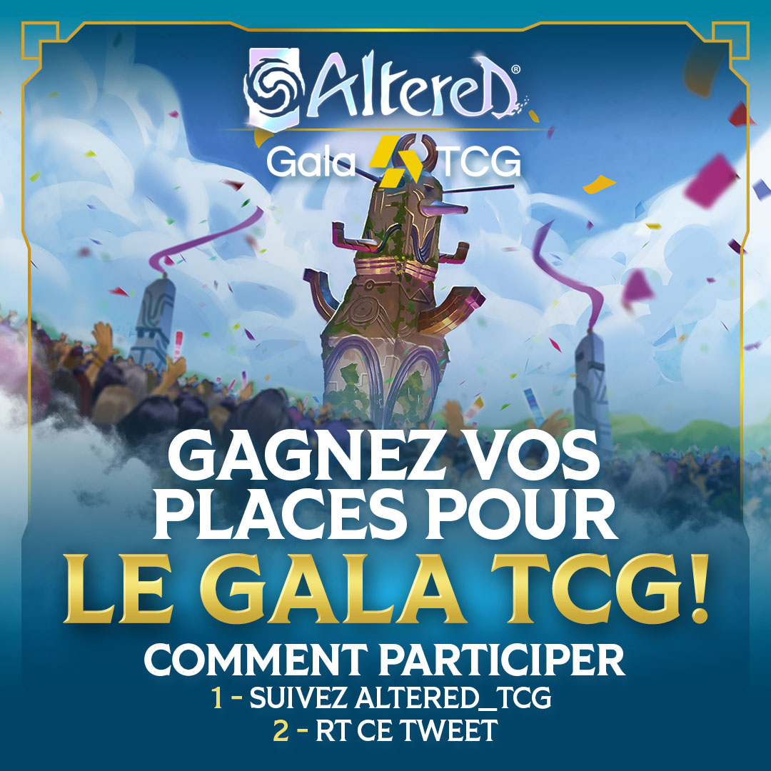 Gagnez votre paire de places pour le Gala TCG !🎉 📖 Suivez @Altered_TCG et retweetez ce post 🕰️ Tirage au sort Mercredi 17 à 23h59 ! Une participation par personne ! Un gagnant par réseau social