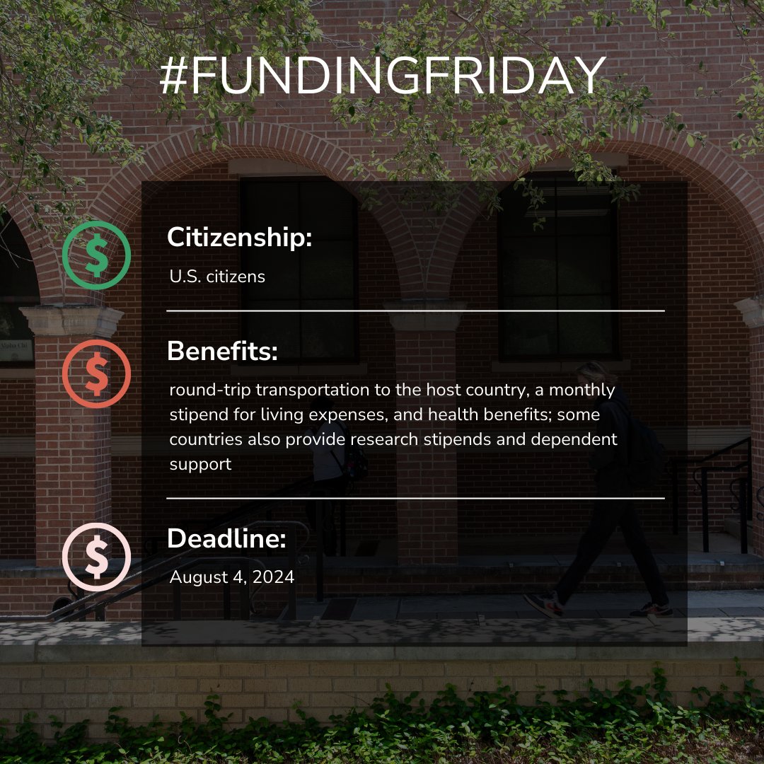 #FundingFriday: Fulbright U.S. Student Program (@FulbrightPrgrm) 👉Offers fully funded 1-year research, study, and teaching opportunities to graduate students and recent graduates; approximately 2,000 grants awarded annually in all fields of study 🔗us.fulbrightonline.org