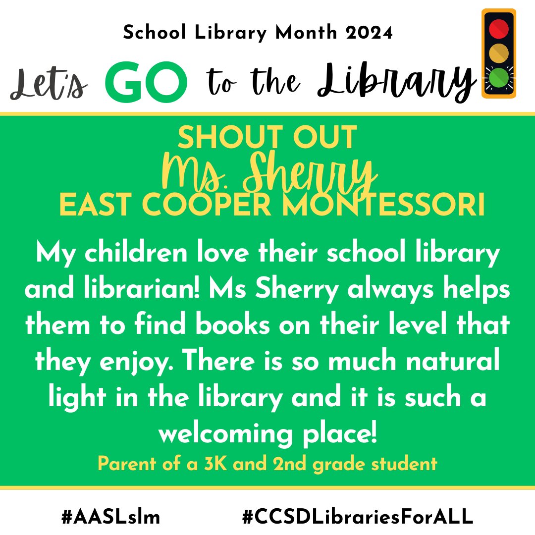 We love the love from our parents who recognize the value of having a trained librarian to support students' growing literacy needs! Ms. Sherry is wonderful for sure! #AASLslm #CCSDLibrariesForALL @ccsdconnects @scaslnet @aasl