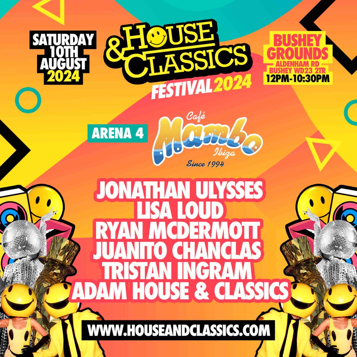 Cafè Mambo returns to House & Classics Festival on Saturday 10th August at Bushey Grounds in Watford. 4 Outdoor Arenas and a ViP Area. Over 60% of tickets sold. Tickets available from houseandclassics.com