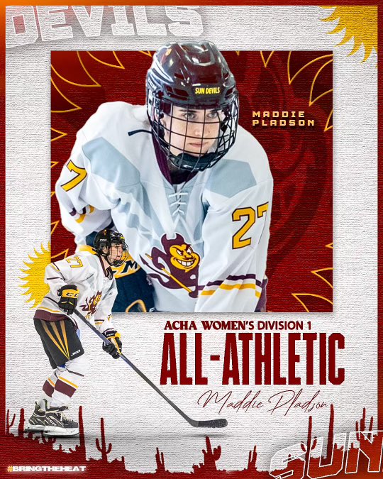 Congratulations for #27 senior defenseman, Maddie Pladson, on being named ACHA 2nd Team All-Athletic!

She’s the fourth Sun Devil in program history to receive this honor. 

🔱 | #forksup