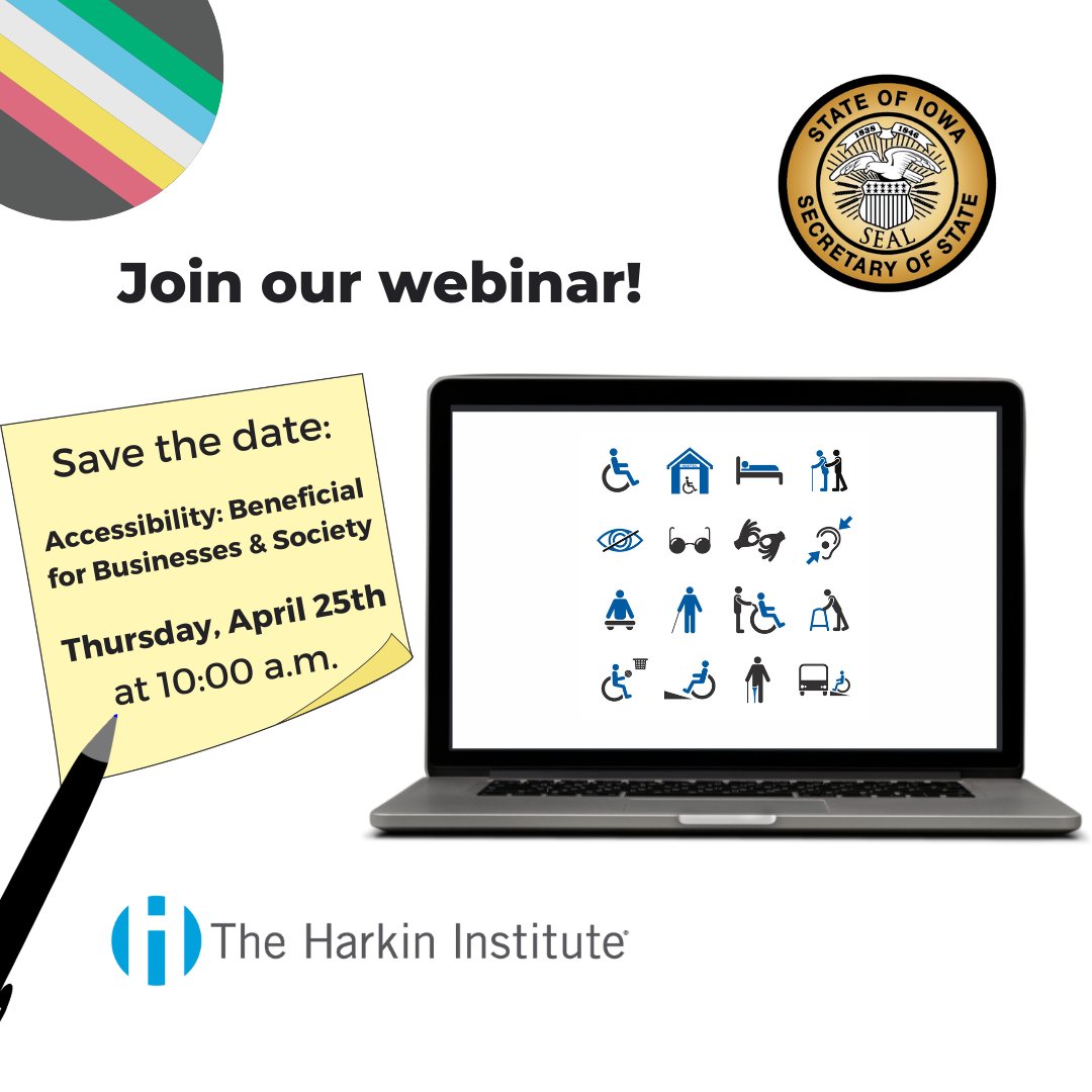 Join our free webinar with The Harkin Institute @HarkinAtDrake to learn about accessibility’s benefits, the ADA, and more! This webinar qualifies for 1.25 hours of Diversity CLE credit. Complete the required registration: bit.ly/43P6K9E.