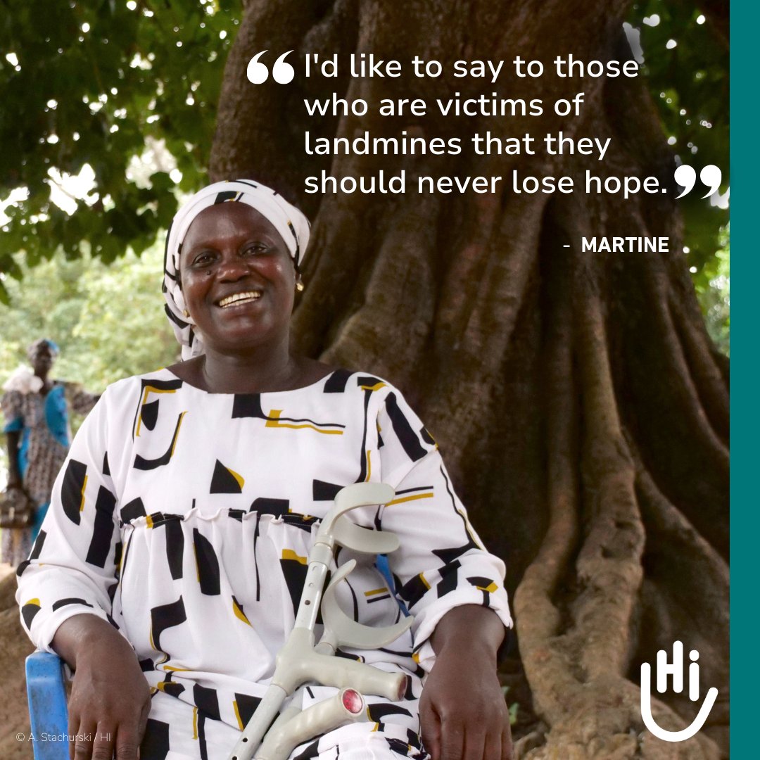 Meet Martine, a passionate community leader from #Senegal! 👋 After losing her leg when a #landmine exploded in her village, she began working alongside local partners and HI staff, sharing her story during risk education sessions to teach villagers how to stay safe!