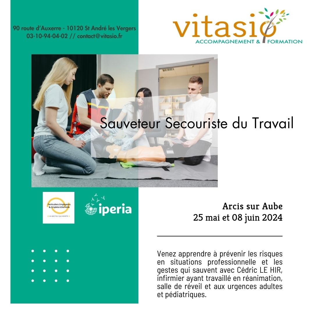 VitasioFormatio's tweet photo. 📣 Appel à tous les professionnels ! Ne manquez pas notre prochaine formation Sauveteur Secouriste du Travail ! 🚑
📝 Inscrivez-vous dès maintenant pour garantir votre place sur https://t.co/pwMScpYX6d ! 

#Formation #InscriptionOuverte  #SST  #petiteenfance #Iperia #arcissuraube https://t.co/qnDAthEegn