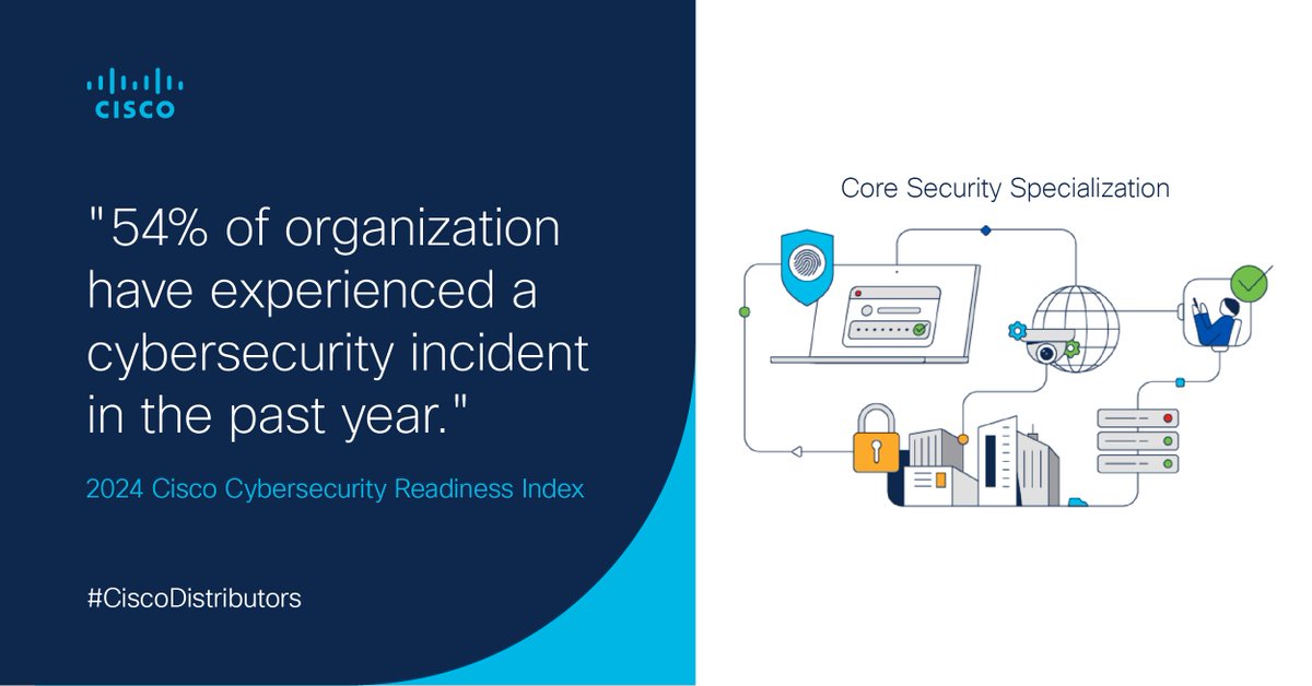 #CiscoDistributors, help your partners become recognized as a trusted security partner!

Cisco’s Core Security Specialization is designed to accelerate your partner's ability to sell best-in-class integrated security and networking solutions. 

More here: cs.co/6011wQ1nS