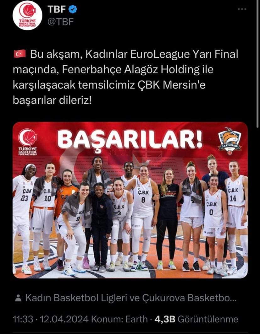 Finaldeyiz, sehvenmiş bu ayıp size yeter! @TBF #TBF #PotanınKraliçeleri #EuroLeagueWomen