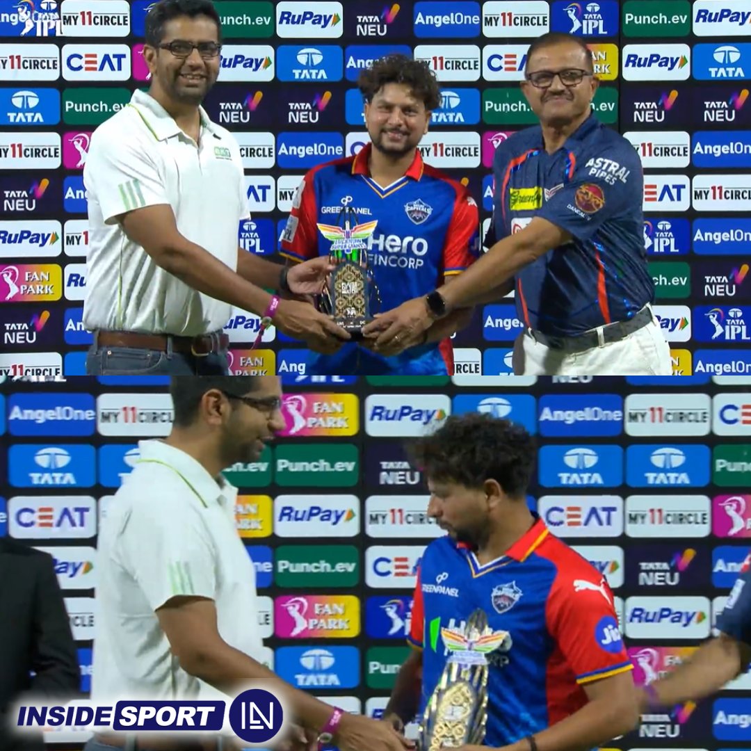 Kuldeep Yadav bags the Player of the Match award for his match-winning spell against Lucknow Super Giants. 📸: JioCinema #IPL2024 #LSGvsDC #DelhiCapitals #KuldeepYadav #CricketTwitter