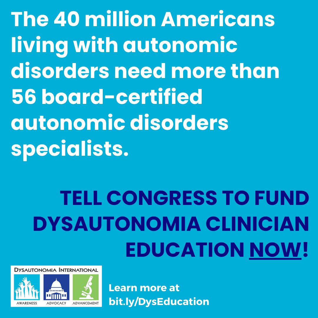 📣ACTION ALERT!📣 US residents, please take a minute to email, tweet and call your members of Congress to ask them to support dysautonomia clinician education funding during the FY2025 budget negotiations. YOUR VOICE MATTERS! Take action at bit.ly/DysEducation