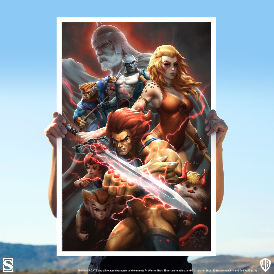 side.show/t0foa The Thundercats stand together in the Thunder, Thunder, Thundercats! Fine Art Print by @artbykunkka. This art featuring Lion-O, Jaga, Tygra, Panthro, Cheetara, WilyKit and WilyKat, and Snarf is available for pre-order NOW! #ThunderCats