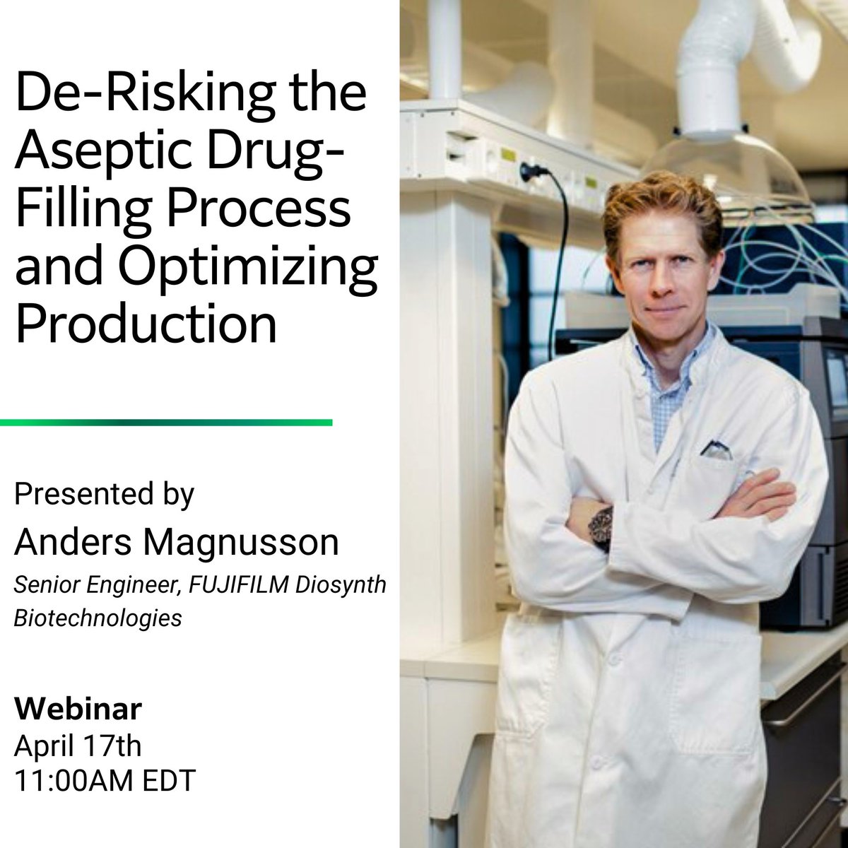 Join us on April 17th, at 11:00AM EDT for a webinar on “De-Risking the Aseptic Drug-Filling Process and Optimizing Production.” Led by our very own, Anders Magnusson, Senior Engineer, at FUJIFILM Diosynth Biotechnologies. Don’t miss out, Register now: event.on24.com/wcc/r/4519233/…