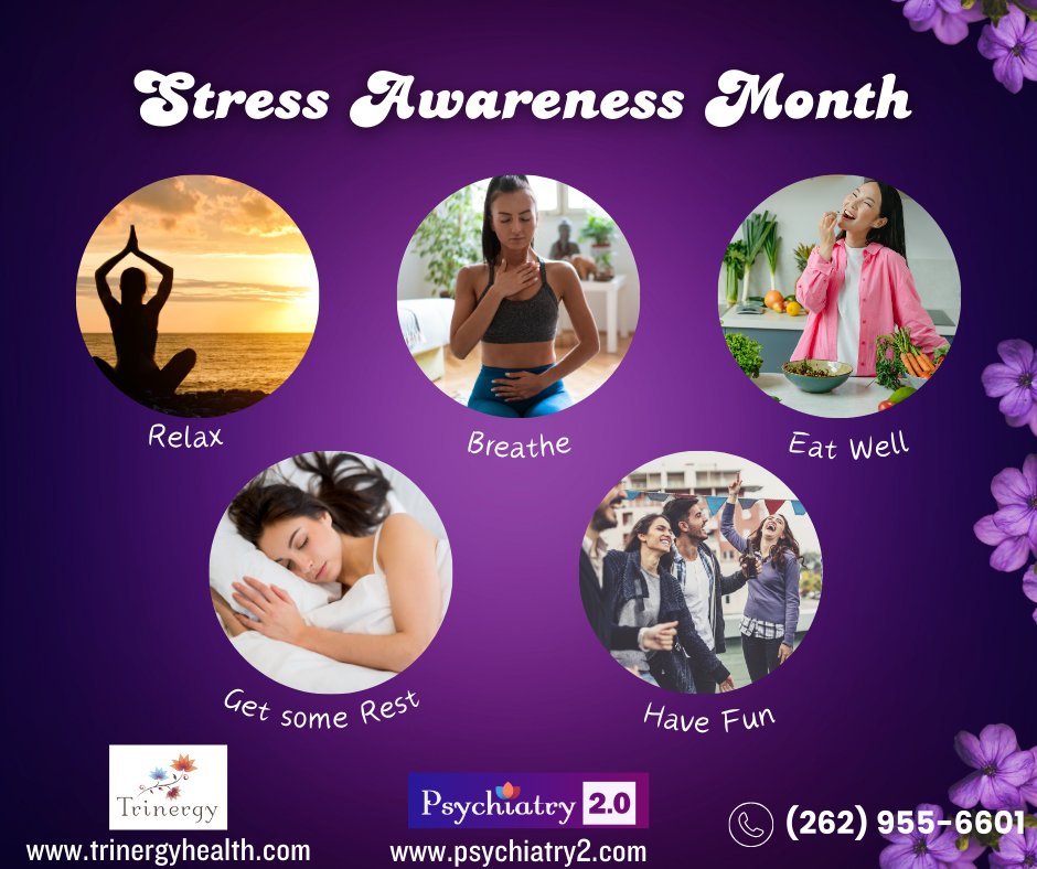 Take a deep breath! This month of April, regarded as Stress Awareness Month, follow me to learn how to manage stress and prioritize your well-being, a reminder to prioritize YOU. Let's create a healthier, happier future.

#Trinergy #IntegrativePsychiatry #LittleByLittle