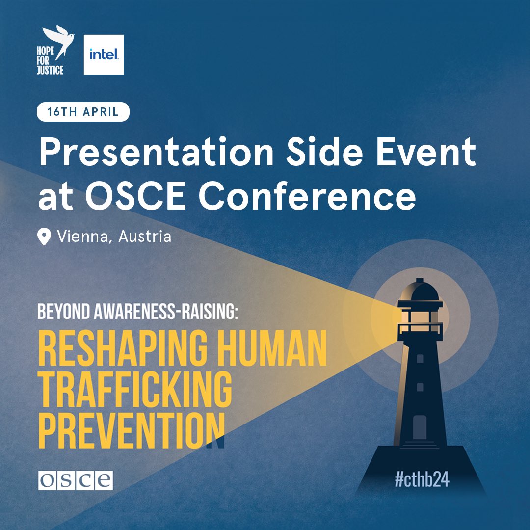 Hope for Justice and Intel® warmly invite colleagues to join us for a side event on 'Private Data Exchange: Leveraging Confidential Computing to Combat Human trafficking', as part of the OSCE 24th Conference of the Alliance against Trafficking in Persons. 16th April | 2PM CEST