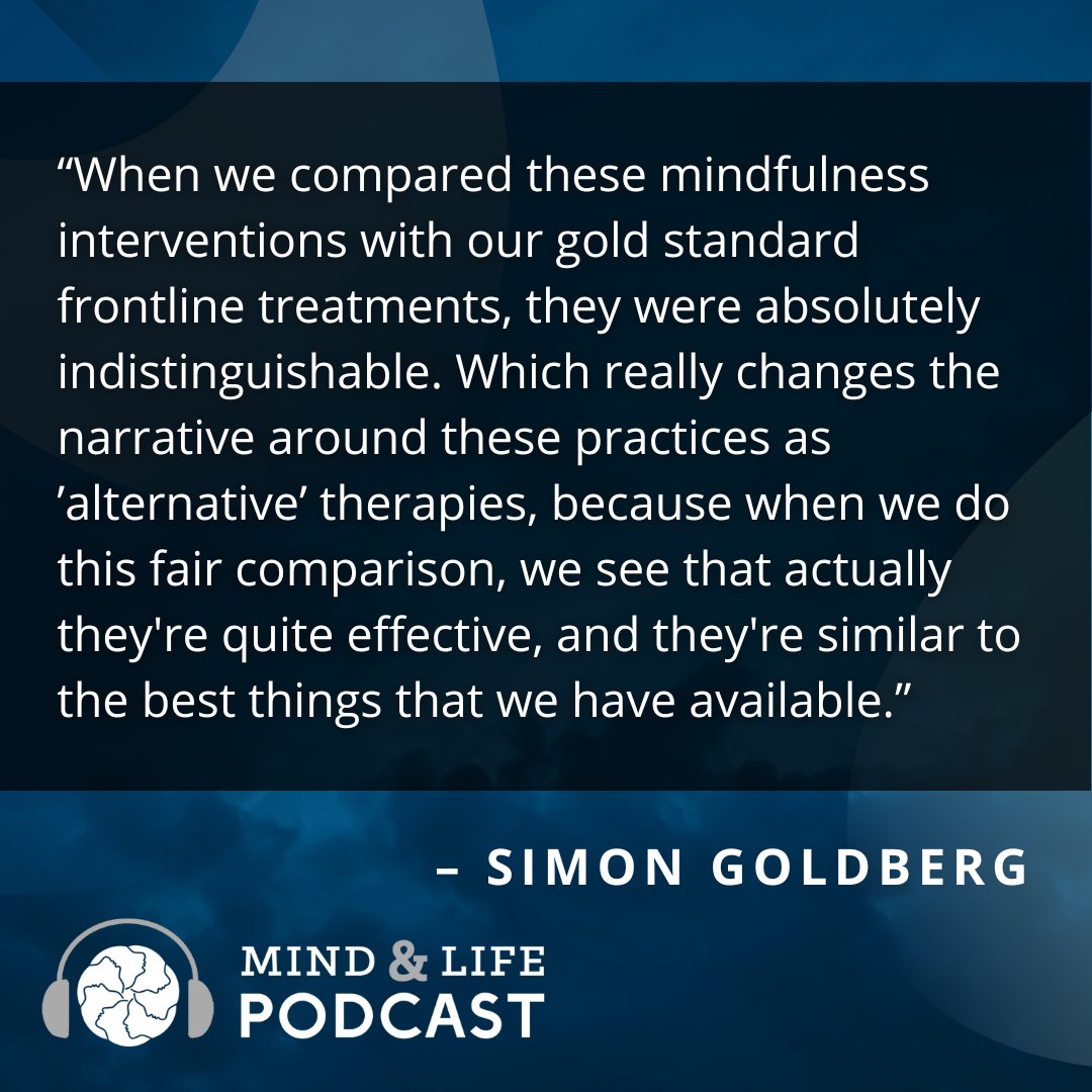 "When we compared these mindfulness interventions with our gold standard frontline treatments," shared psychologist and contemplative researcher <a href="/SGoldbergPhD/">Simon Goldberg, PhD</a> on <a href="/mindandlifecast/">Mind & Life Podcast</a>, "they were absolutely indistinguishable." Listen for more: podcast.mindandlife.org/simon-goldberg/
