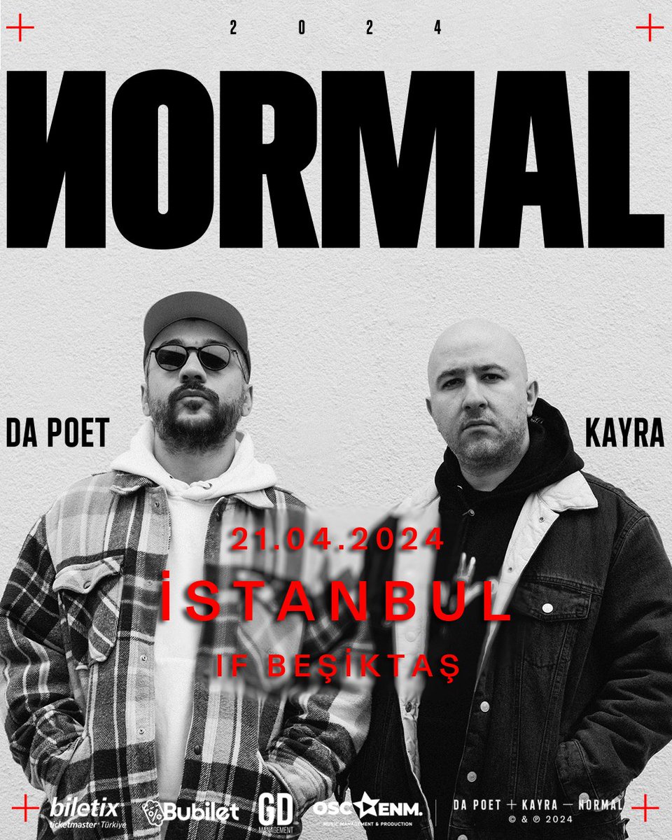 Da Poet + Kayra - NORMAL turnesi 21.04.2024 tarihinde İstanbul IF Beşiktaş ile başlıyor. Biletler Biletix'te. Görüşmek üzere. 🎫 biletix.com/etkinlik/3OSCR…